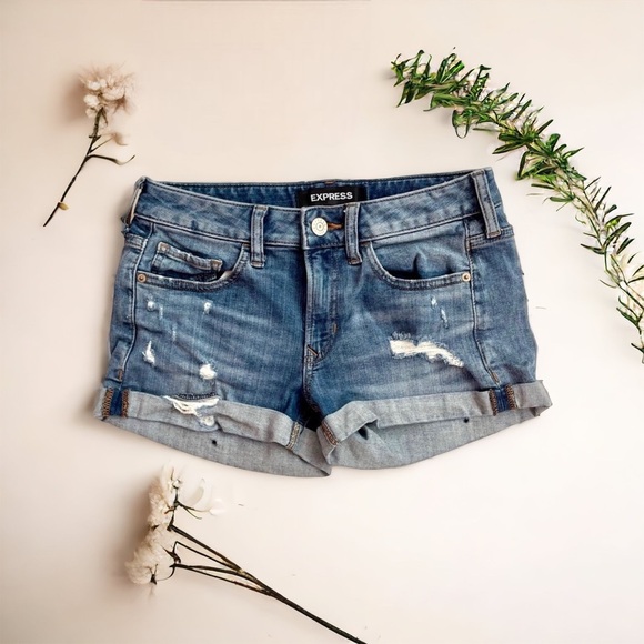 Express Pants - Express Women's Distressed Denim Jean Shorts - Blue